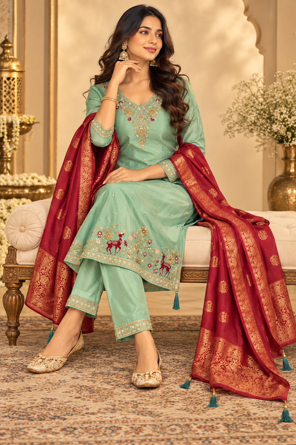 Mint Green Embroidered Suit Set
