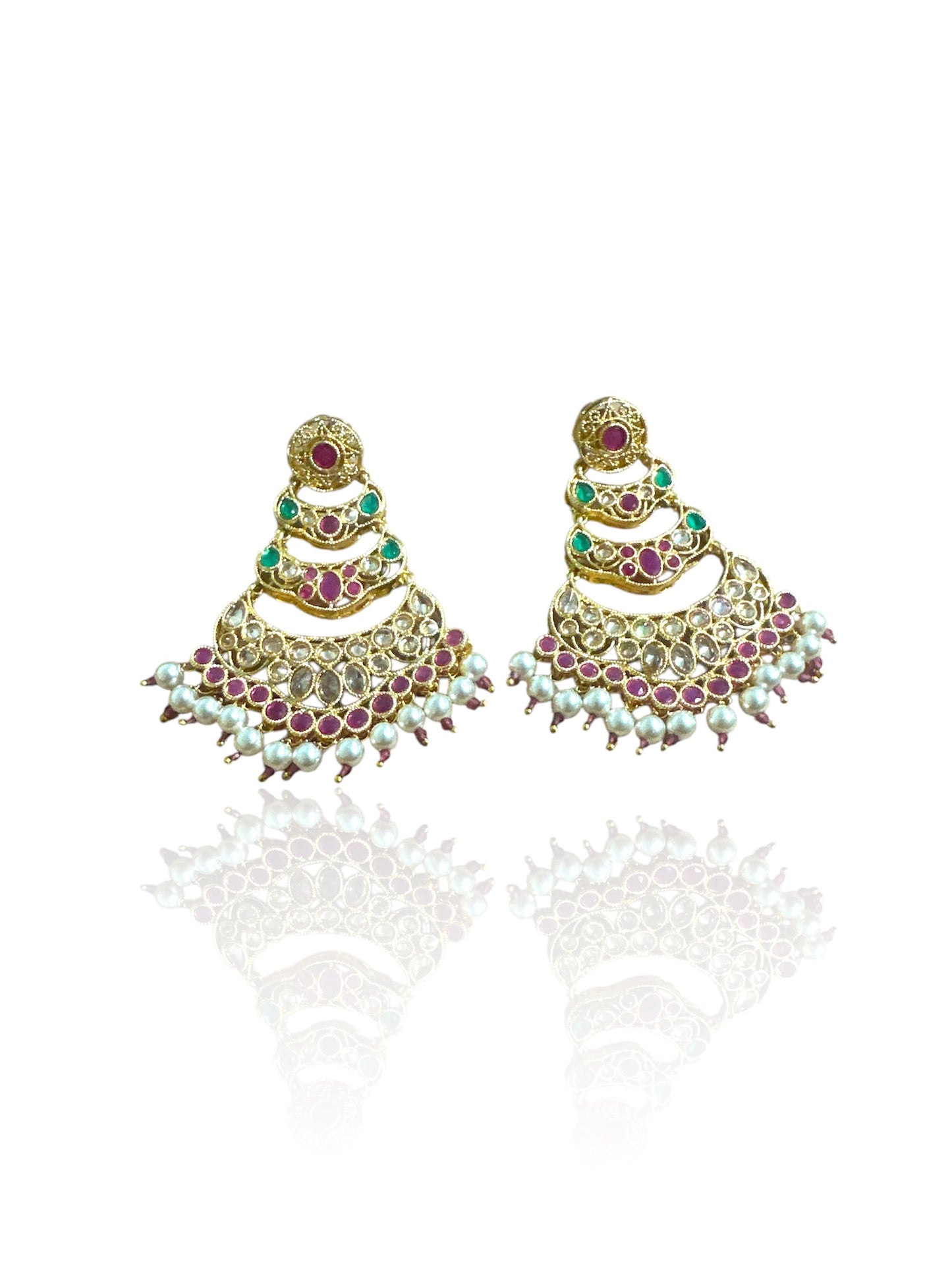Red Bead Kundan Earrings
