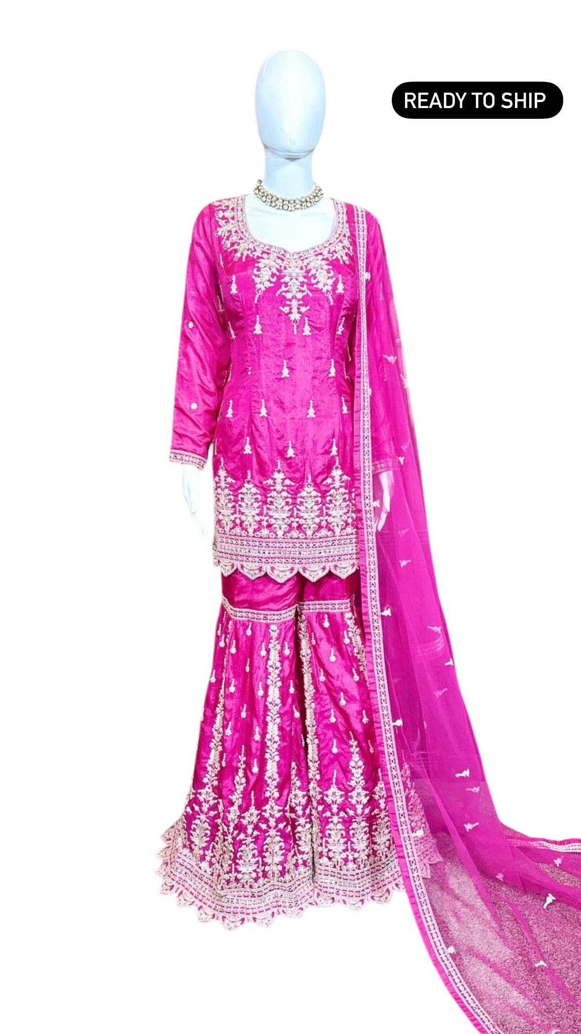 Hot Pink Handwork Sharara Suit
