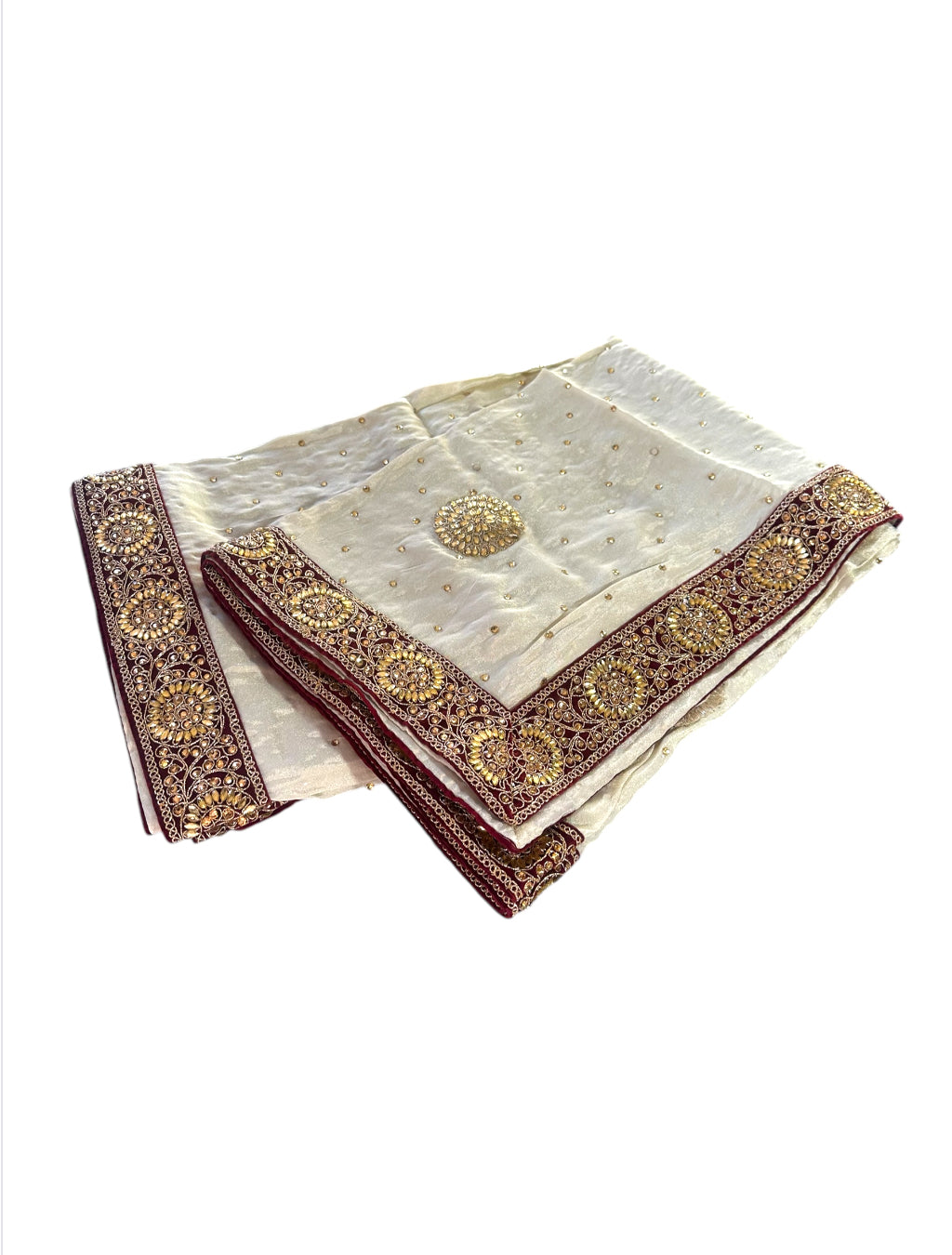 Fully Embellished Maroon Border Shimmer Dupatta