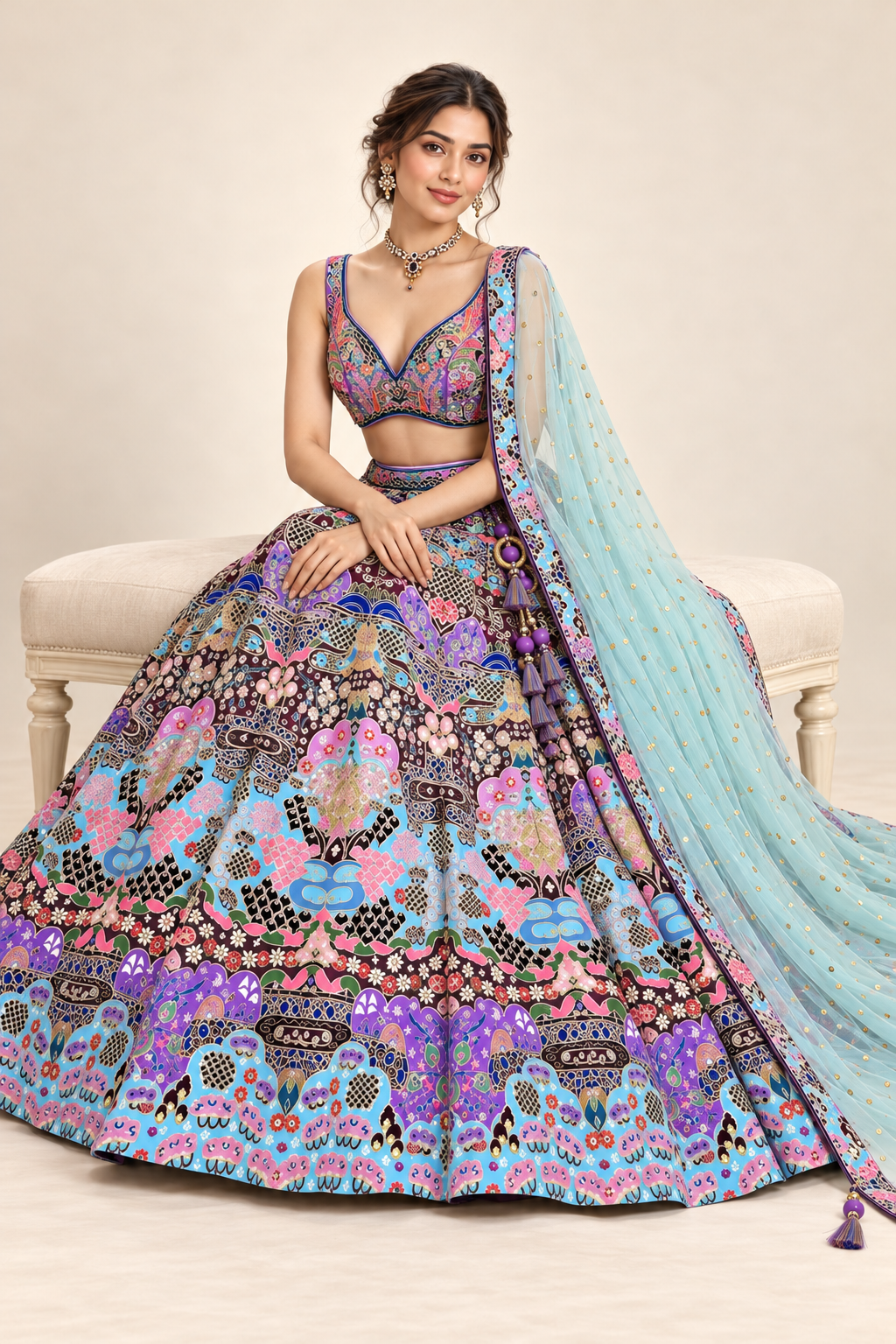 Light Pink Floral Handwork Lehenga Set