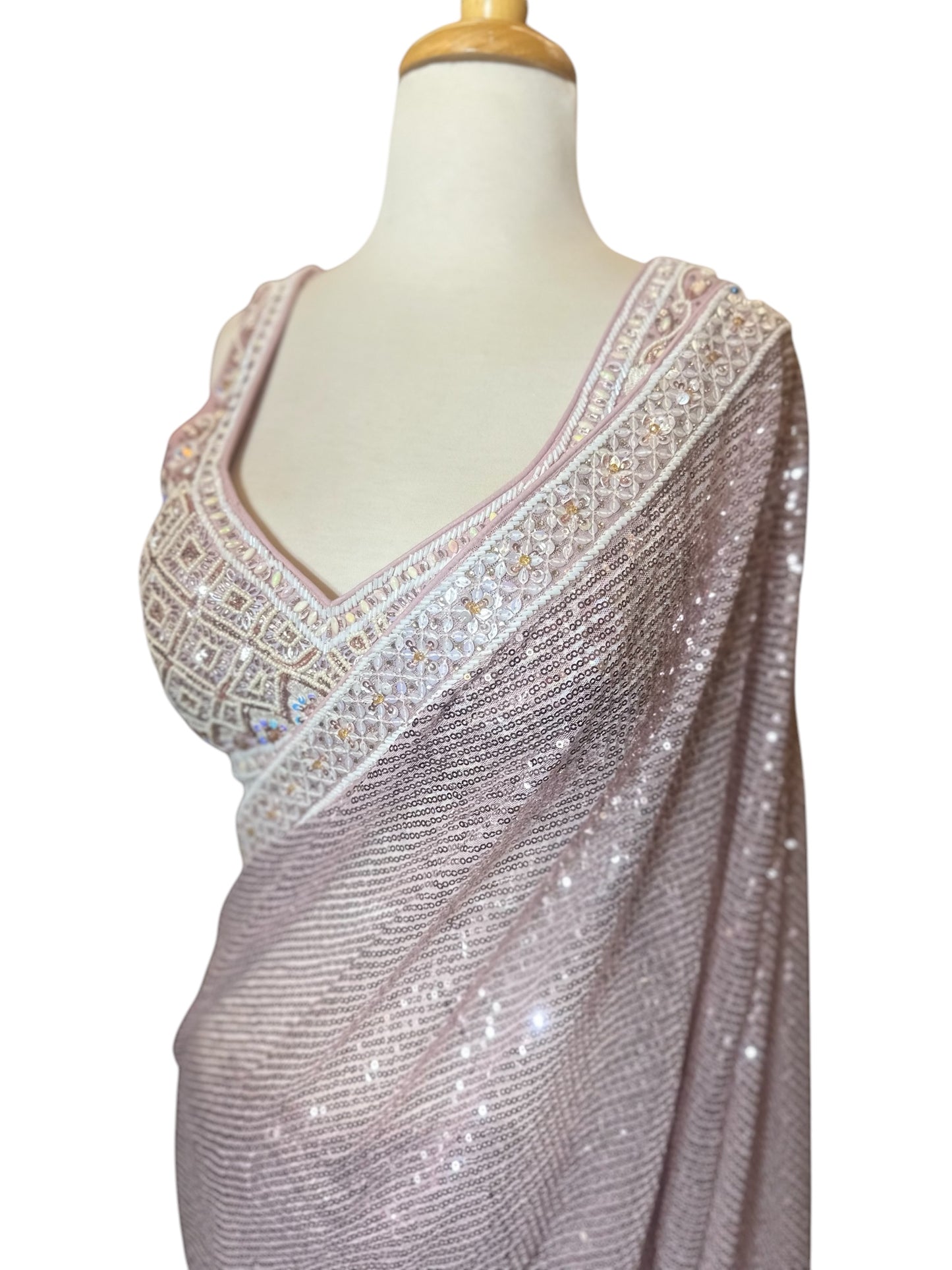 Designer Sequence Work Pink Saree