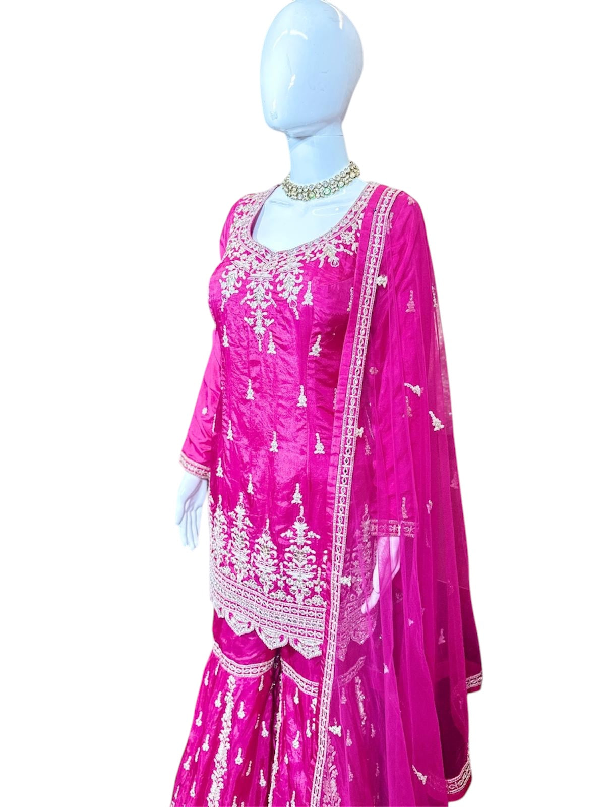Hot Pink Handwork Sharara Suit