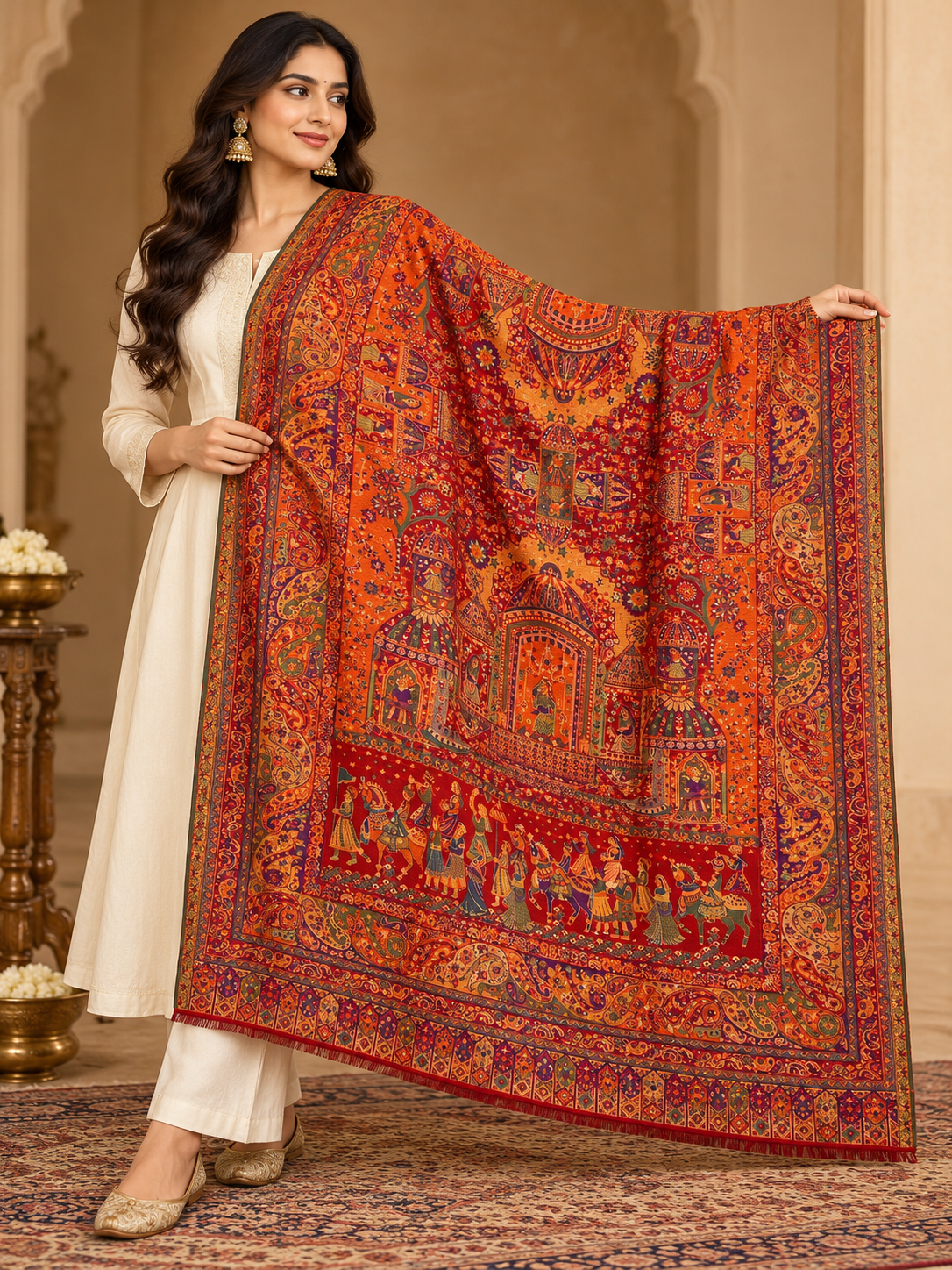 Rust Orange Palace Motif Shawl