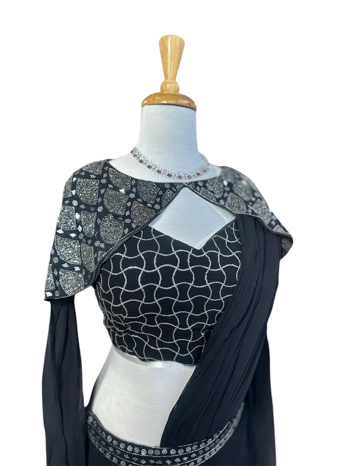 Beautiful Ready To Wear Black Saree Paired with Chic Jacket