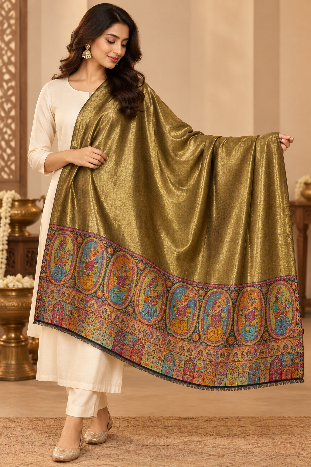 Pure Gold Shimmer with Traditional Figure Border