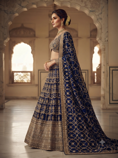 Navy Blue Handwork Lehenga Set