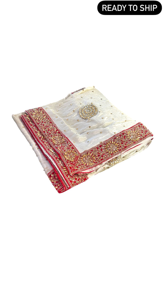 Fully Embellished Pink Border Dupatta