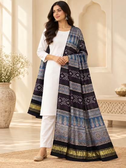 Indigo Gaji Silk Dupatta