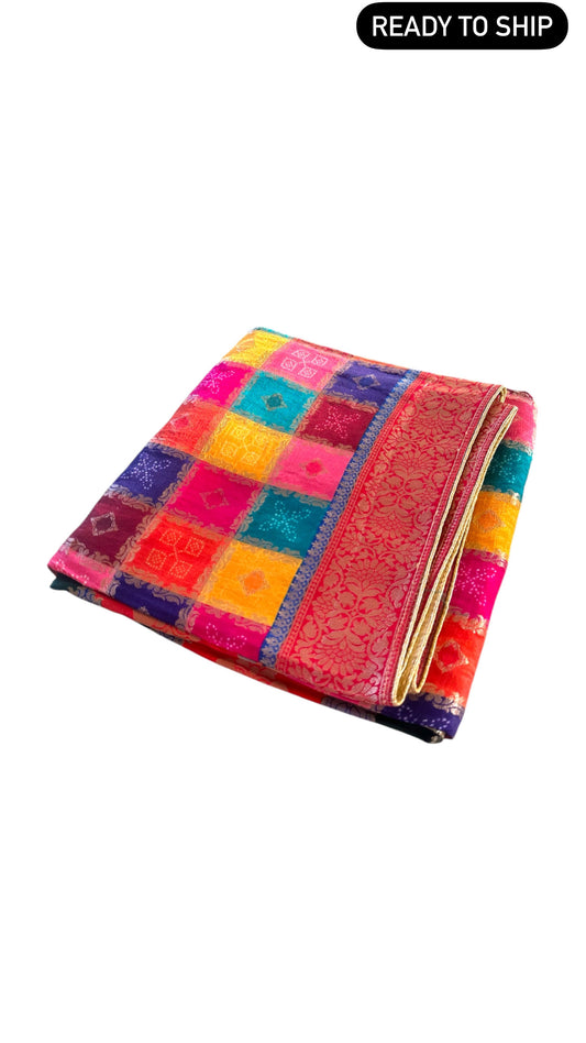 Multi Color Block Print Banarsi Dupatta