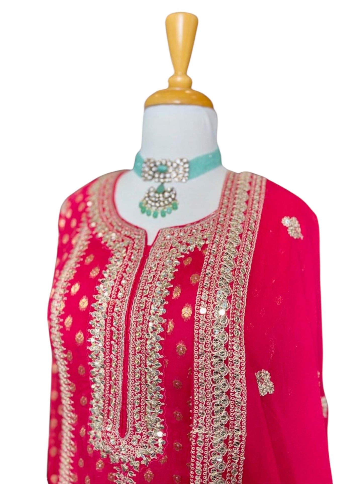 Red Banarsi Long Dress With Dupatta