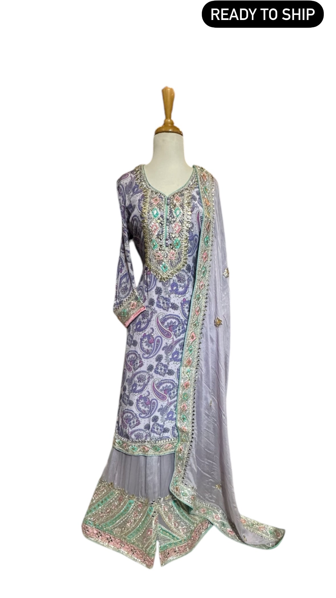 Gotta Patti Work Lavender Sharara Suit