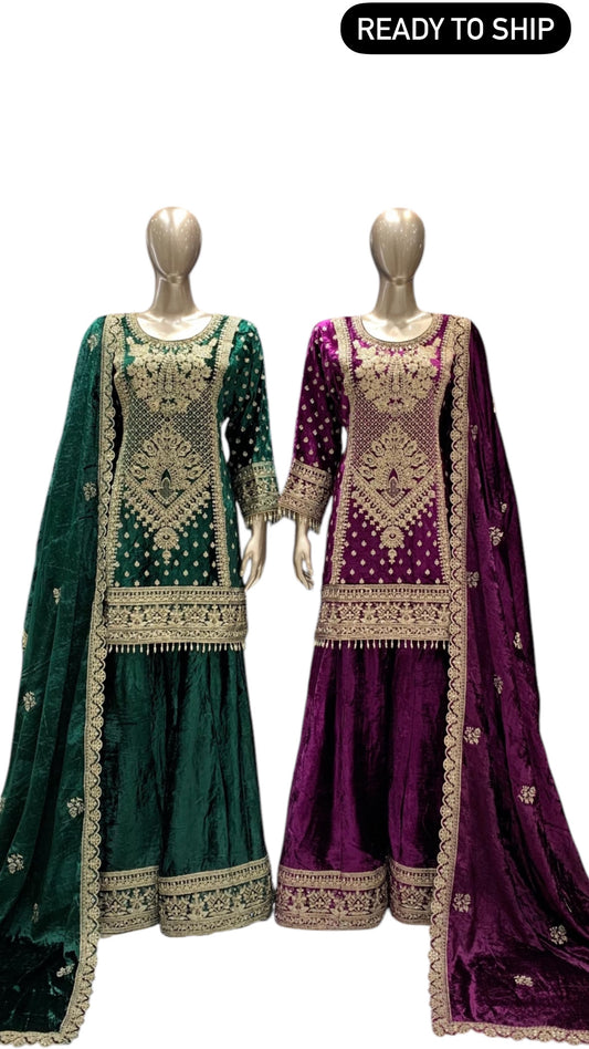 Designer Velvet Sharara Suit