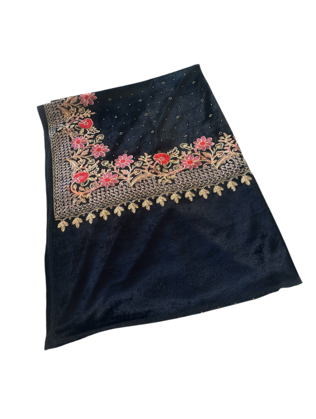 Black Velvet Floral Border Shawl