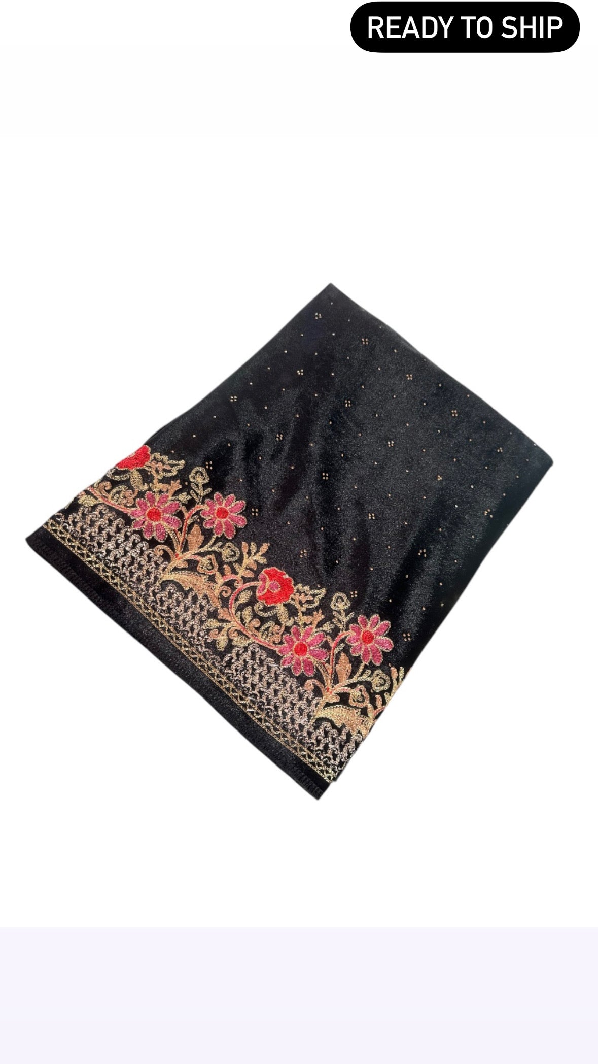 Black Velvet Floral Border Shawl