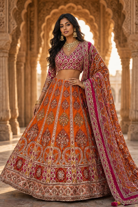 Orange Magenta Lehenga Set