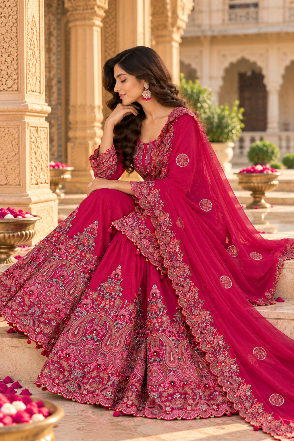 Fuchsia Embroidered Sharara Set with Dupatta