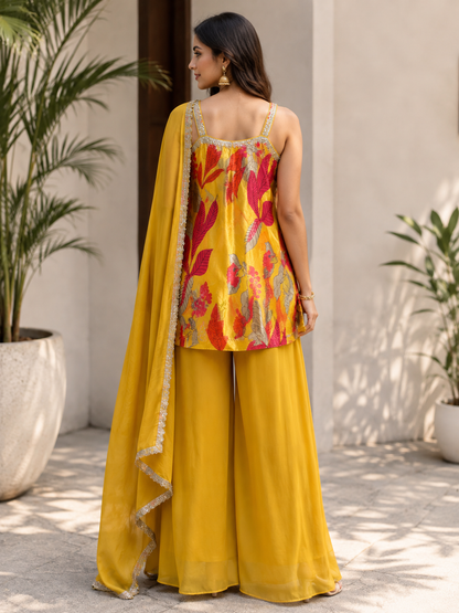 Yellow Floral Plazo Suit