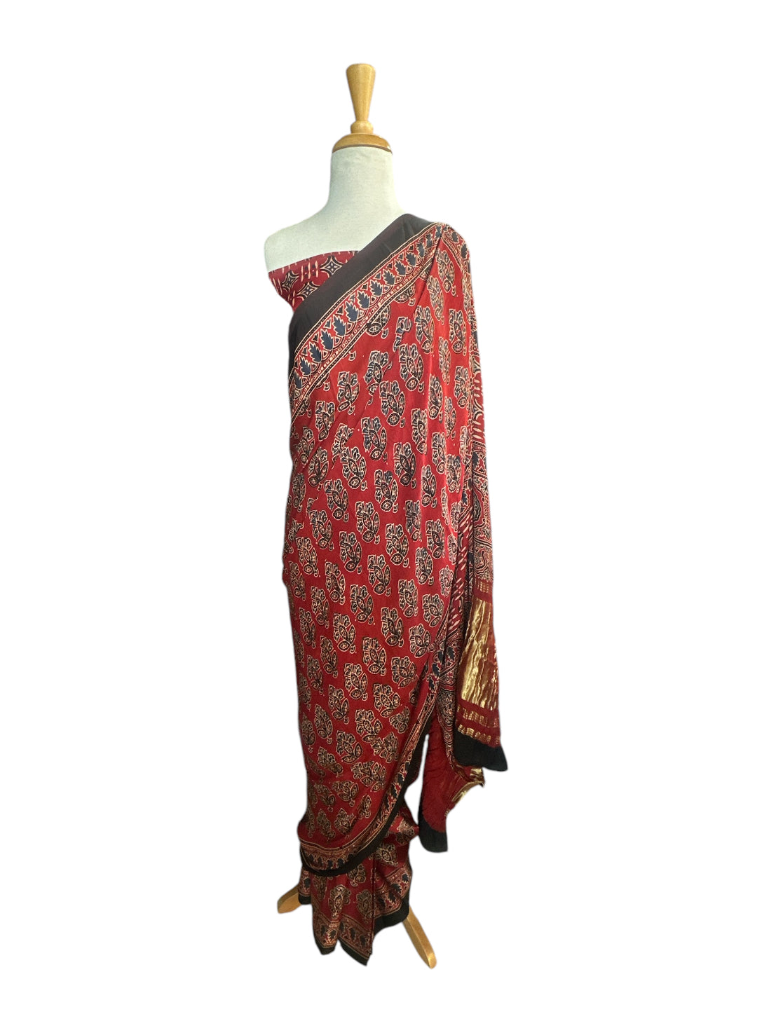 Red Ajrak Print Saree