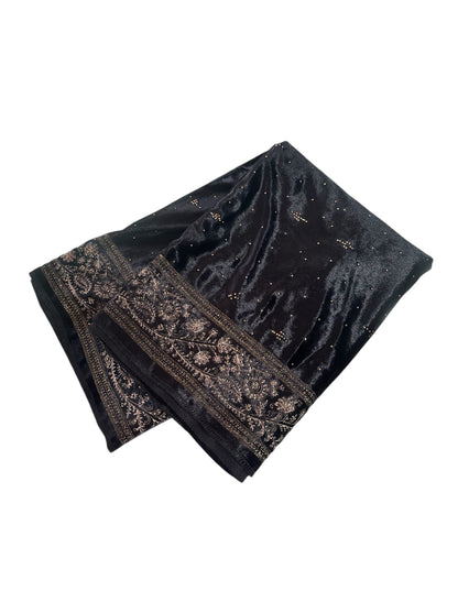 Black Velvet Swarovski Work Shawl