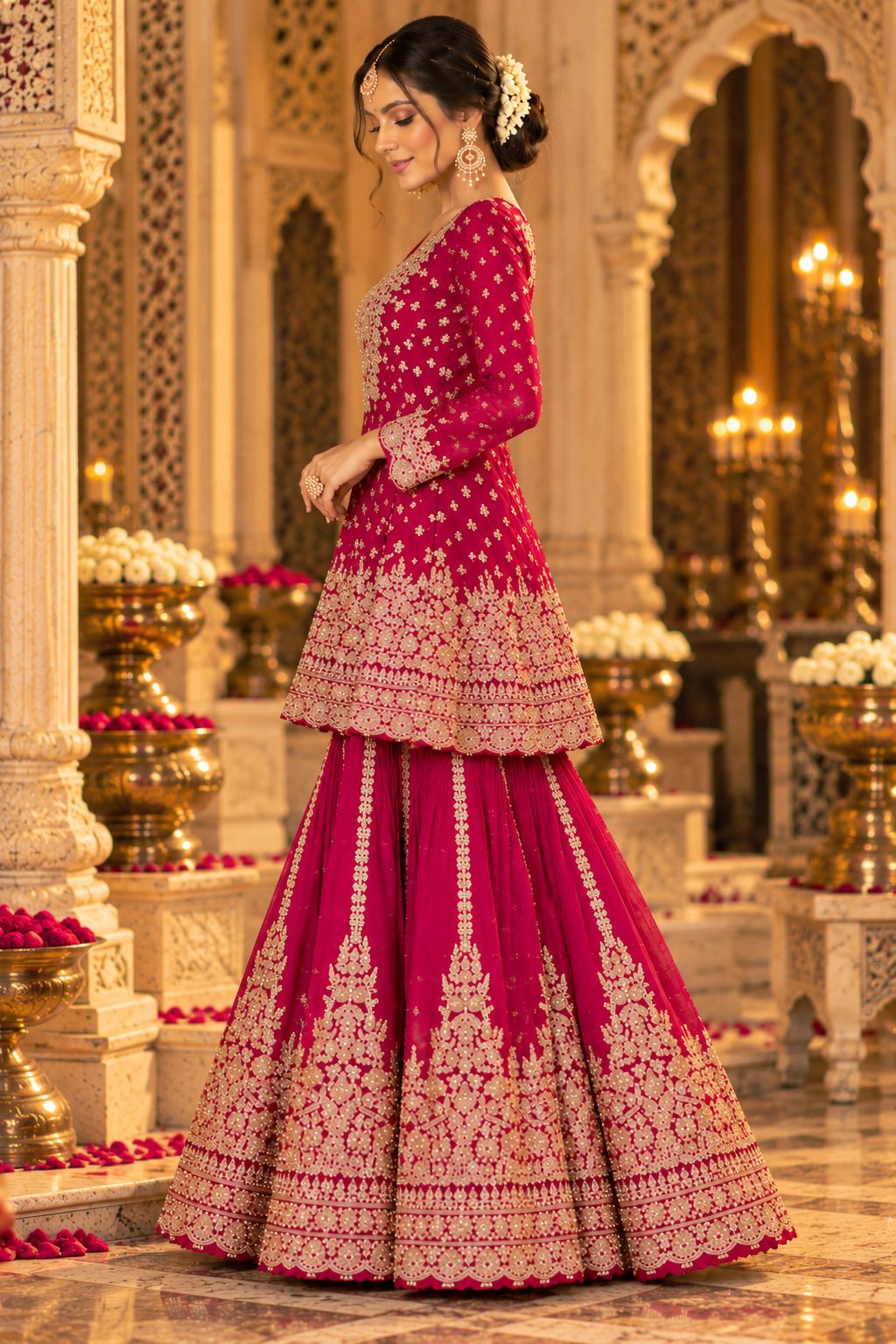 Magenta Embroidered Sharara Set with Dupatta