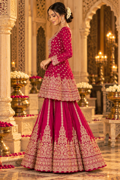 Magenta Embroidered Sharara Set with Dupatta