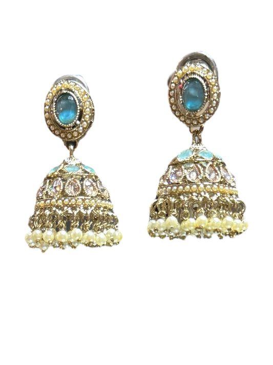 Blue Bead Jhumkas