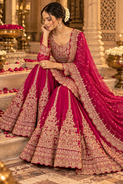 Magenta Embroidered Sharara Set with Dupatta