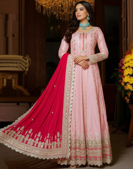 Fuchsia Pink Ethnic Dress Paired With Hot Pink Dupatta