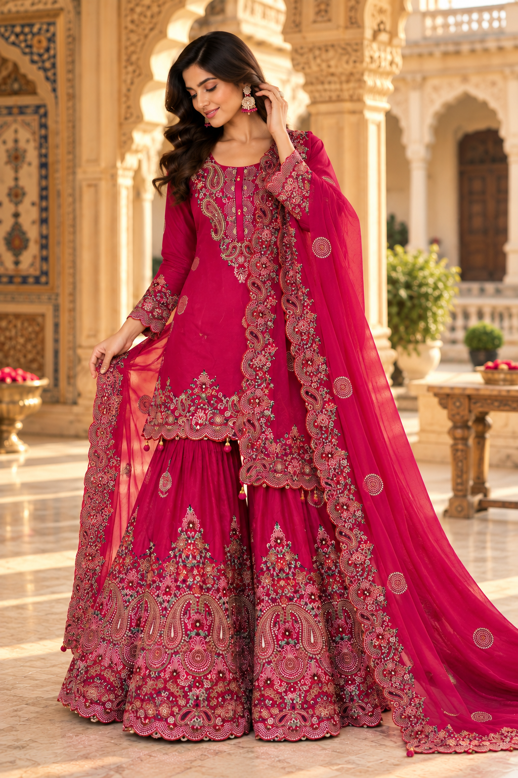 Fuchsia Embroidered Sharara Set with Dupatta