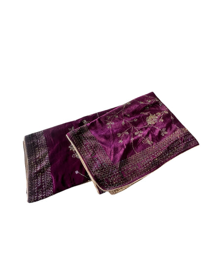 Wine Sarwoski Work Velvet Shawl