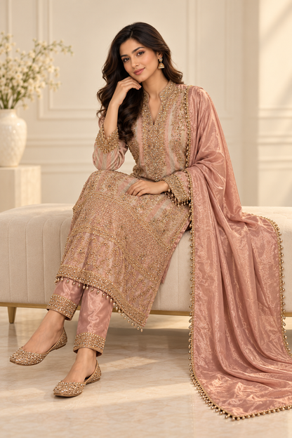 Dusty Rose Embroidered Suit Set