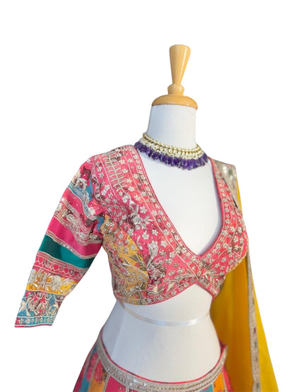 Vibrant Blossom Multi-Colored Embroidered Lehenga Set
