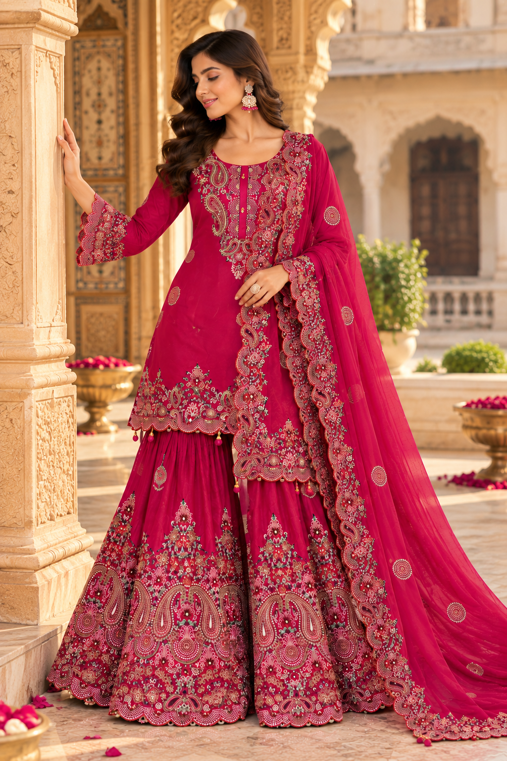 Fuchsia Embroidered Sharara Set with Dupatta