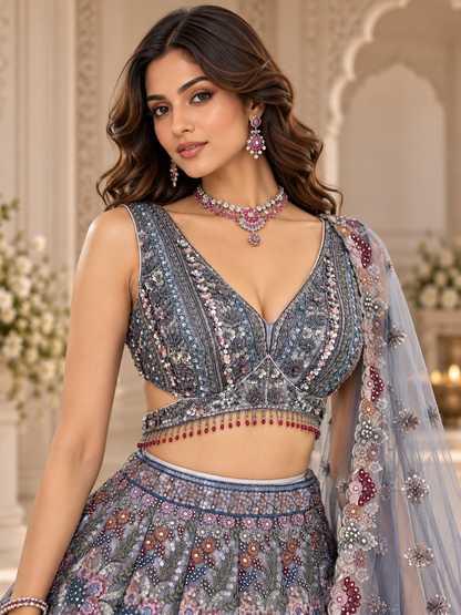 Elegant Grey Lehenga Choli Set