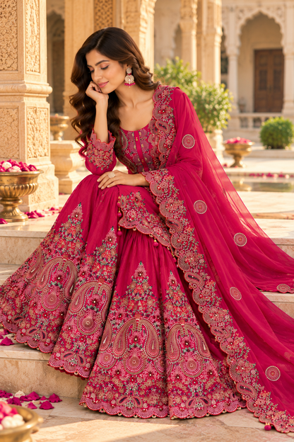 Fuchsia Embroidered Sharara Set with Dupatta
