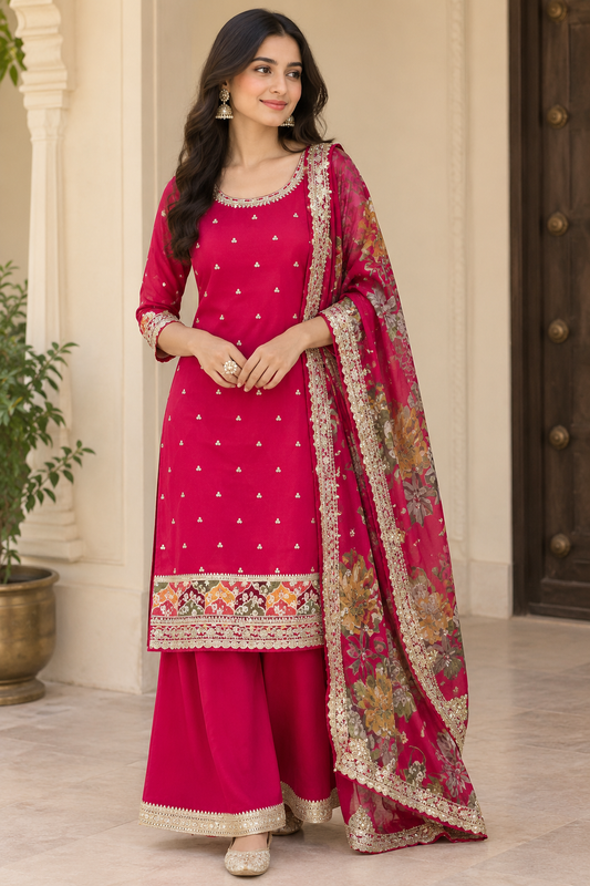 Hot Pink Plazo Suit