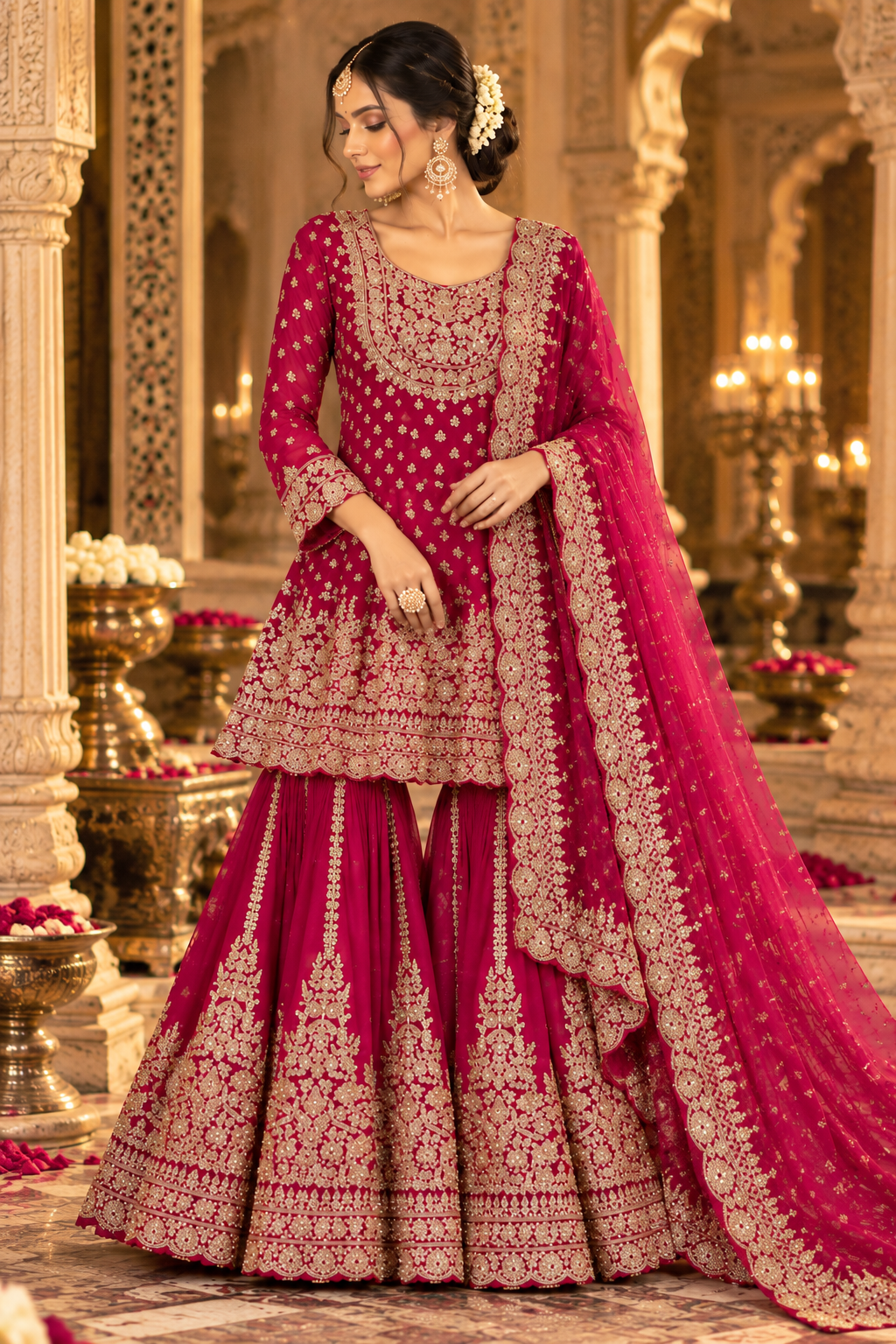Magenta Embroidered Sharara Set with Dupatta