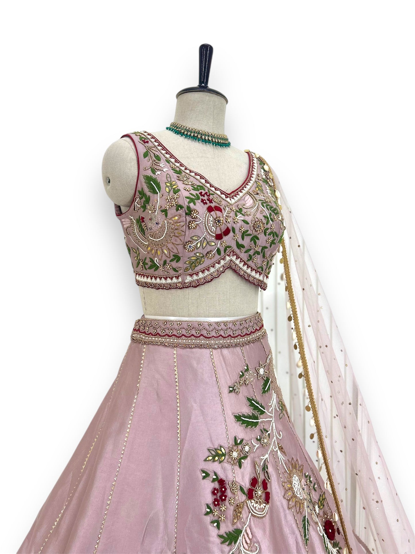 Off white Floral Embroidery Lehenga Set