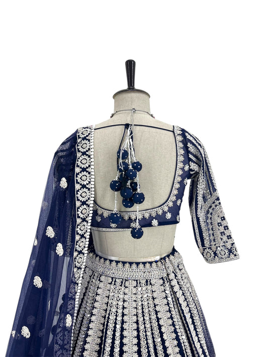 Midnight Navy Blue Handwork Lehenga Set