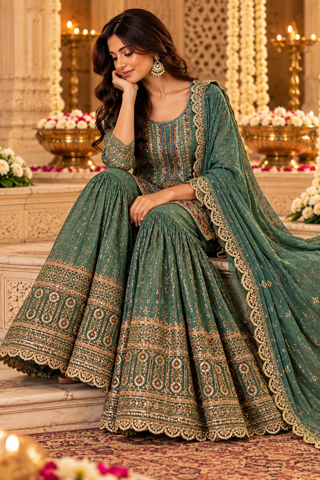 Sage Green Embroidered Sharara Set with Dupatta
