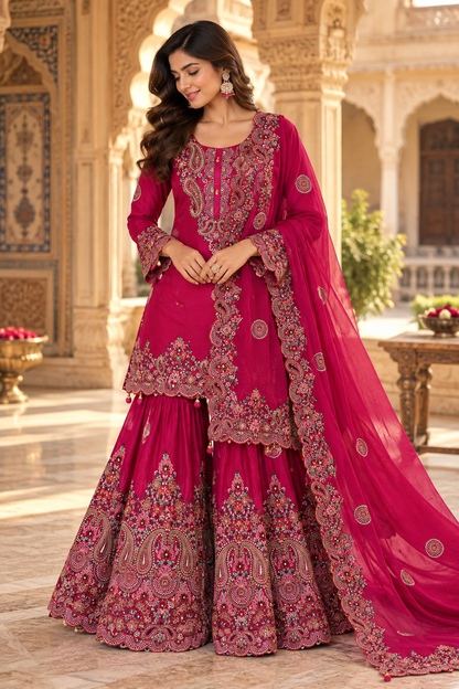 Fuchsia Embroidered Sharara Set with Dupatta