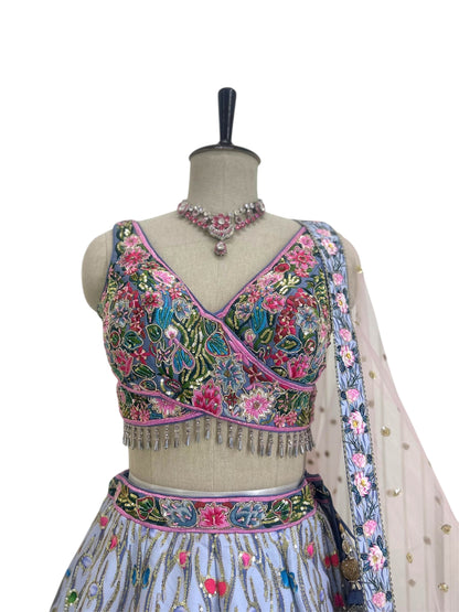 Floral Lehenga Choli with Multi Colored Embroidery