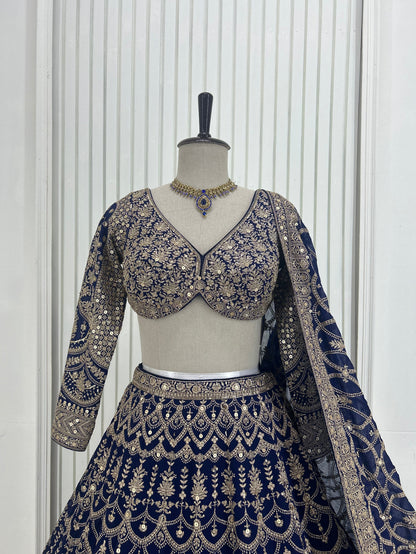 Navy Blue Handwork Lehenga Set