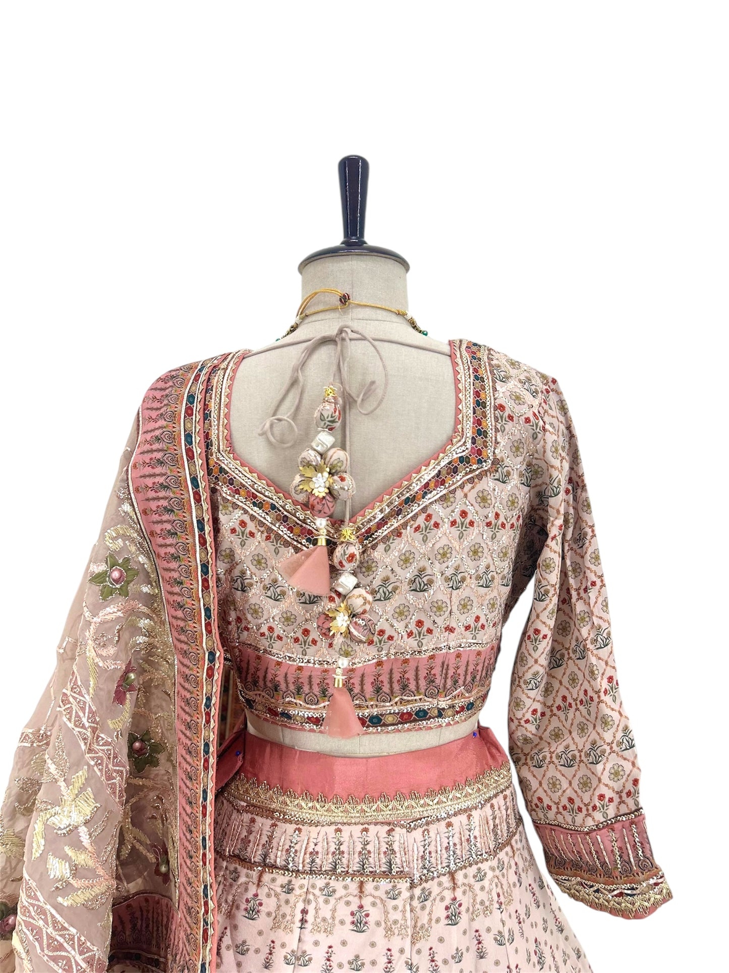 Beige Floral Embroidery Lehenga Set