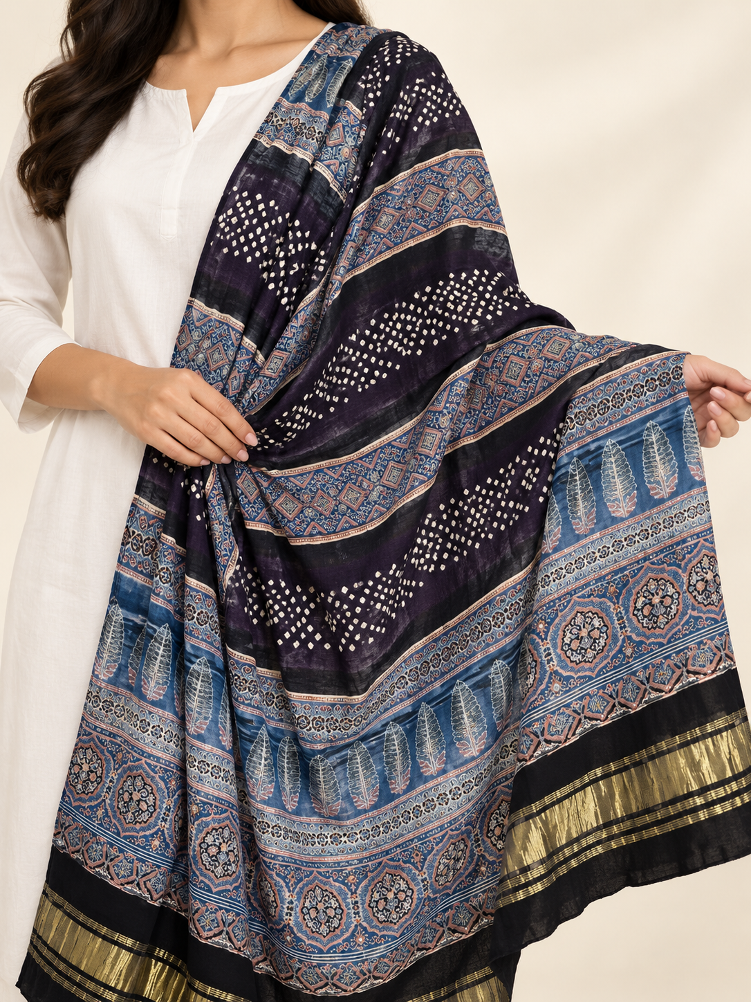 Indigo Gaji Silk Dupatta