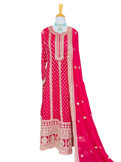 Red Banarsi Long Dress With Dupatta