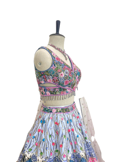 Floral Lehenga Choli with Multi Colored Embroidery