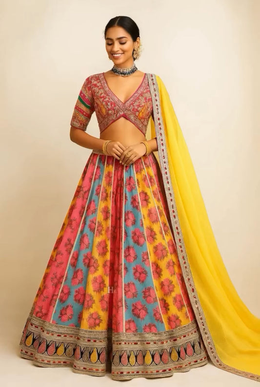 Vibrant Blossom Multi-Colored Embroidered Lehenga Set