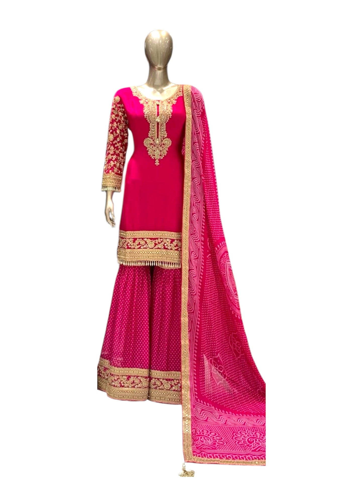 Hot Pink Embroidered Sharara Suit with Got Dupatta - Elegant Festive Wear